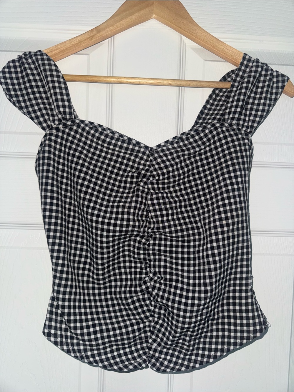 Black & White Gingham Ruched Front Tank Top